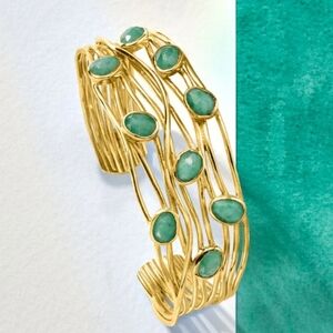 Ross + Simons 6.25 ctEmerald Highway Cuff Bracelet 18kt Gold Over Sterling